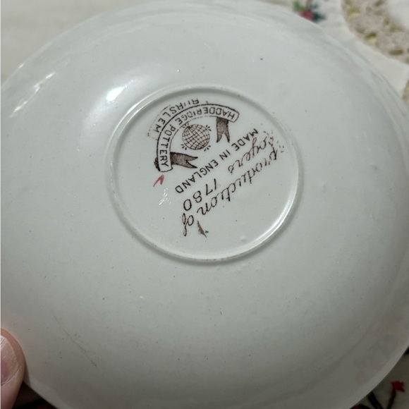 Vintage Brown and Blue Floral Serveware Plate with Pastoral Scene - Picture 5 of 7